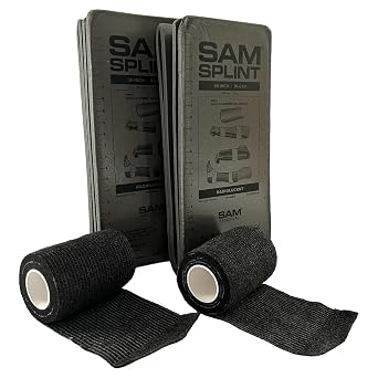 Rescue Essentials SAM Splint Combo Pack, (2) 4.25 x 36 Charcoal Gray Flat Fold Moldable Splints for Fracture & Sprain Immobilization Plus (2) 3 x 5 Yards Black Cohesive Wrap, First Aid Emergency Use- 4 Piece Kit