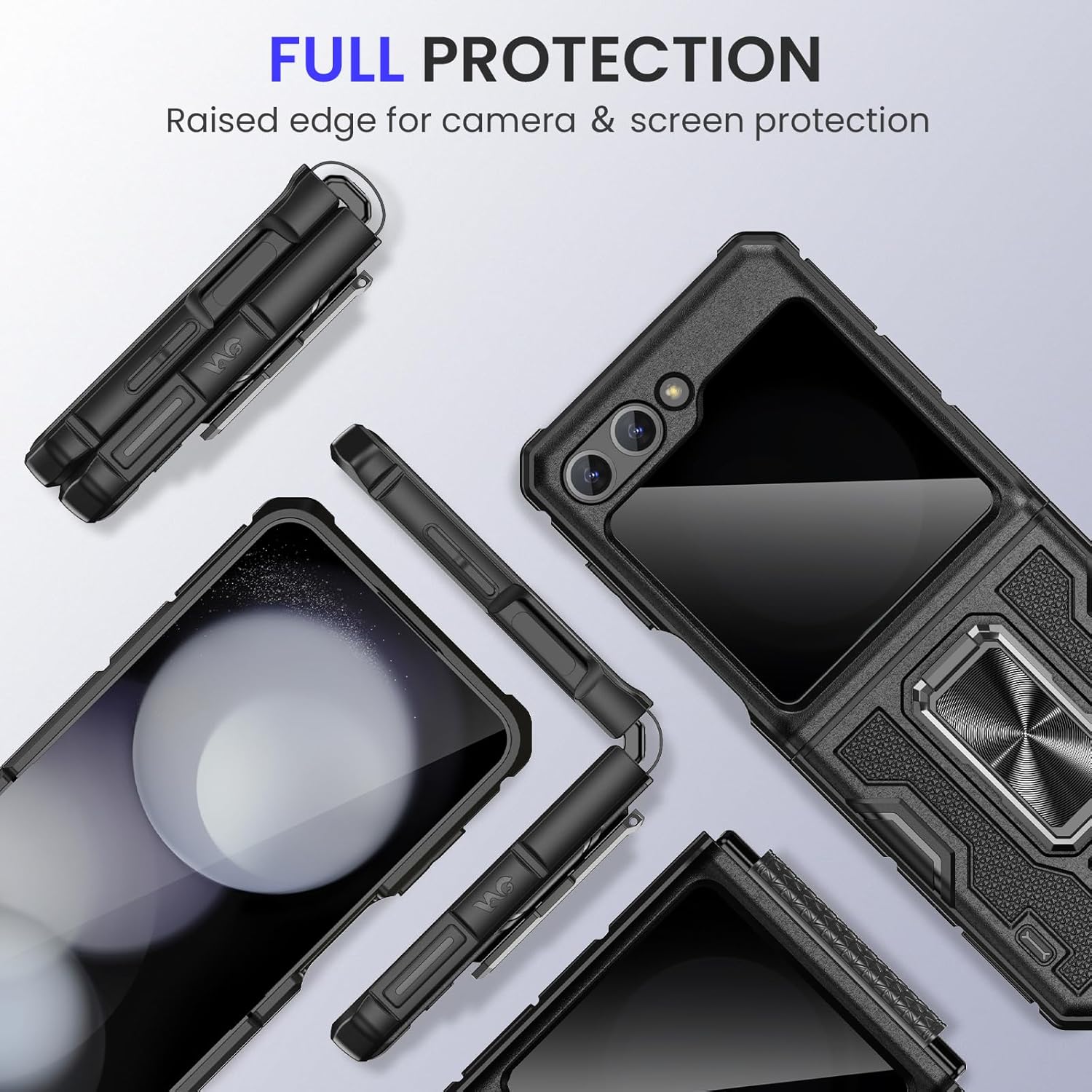 VEGO for Z Flip 5 Phone Case with Stand, Built-inPrivacy Screen Protector Military-Grade Hinge Protection Full Body Anti-Fall Shockproof Case for Samsung Galaxy Z Flip 5 - Black