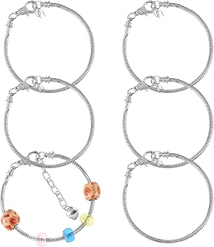 Silver Metal Snake Charm Bracelet, 6 PCS Adjustable Snake Chain Bracelets, Expandable Elastic Bangle Bracelets for Women DIY Jewelry Making Supplies
