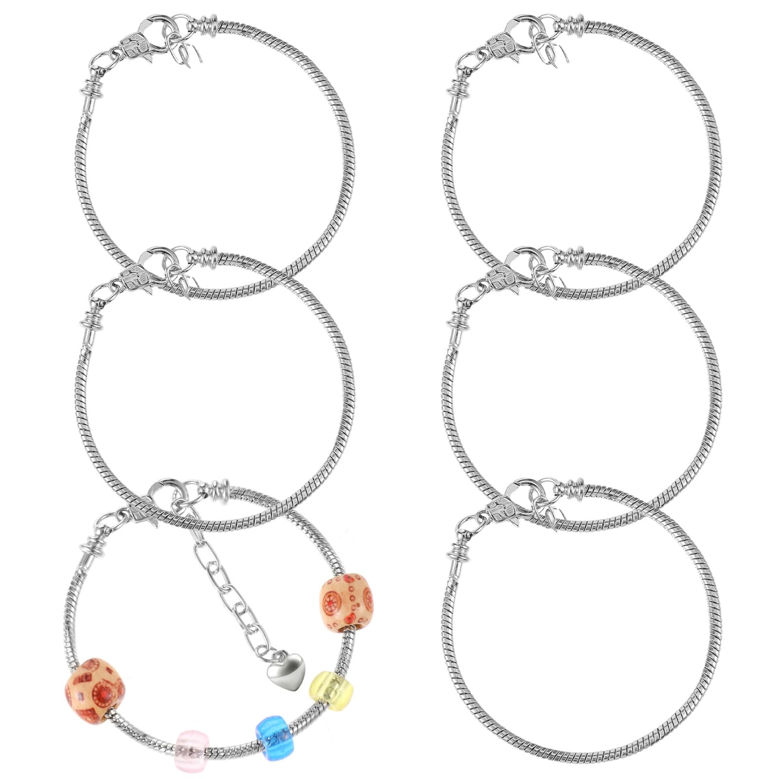 Silver Metal Snake Charm Bracelet, 6 PCS Adjustable Snake Chain Bracelets, Expandable Elastic Bangle Bracelets for Women DIY Jewelry Making Supplies