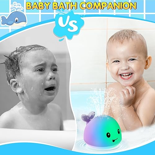 Miniatura 7 de Gigilli Juguetes de baño para niños de 1 a 3 años o bebés de 0 a 6 a 12 a 18 meses, regadera de ballena iluminada, juguetes de piscina para niños