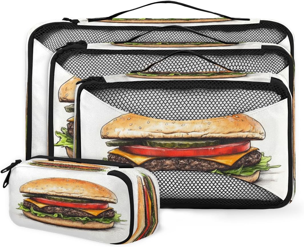 Burgers Pattern 4 Set Packing Cubes Packing Cubes for Women Lightweight Travel Essential Bag Clothes Carry on Suitcase Bags for Accessories Essentials