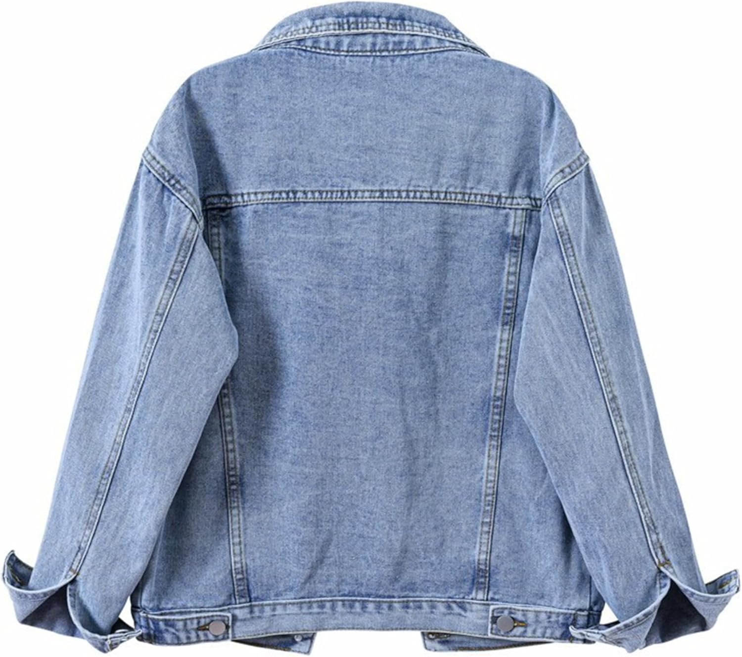Basic Denim Jacket, Light Blue Wash, Button Front, Classic Collar, Chest Pockets, Long Sleeve