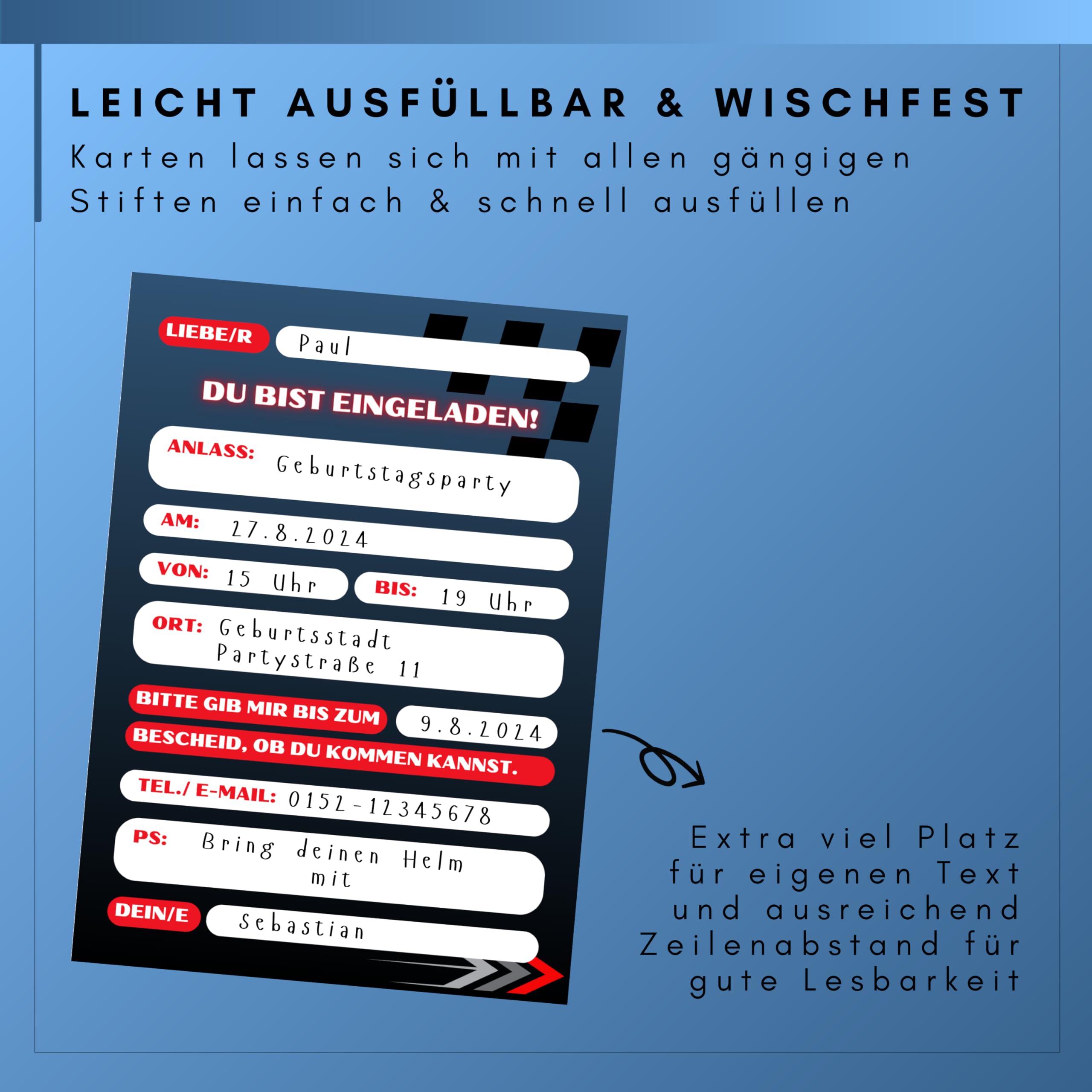 15 Stück Rennauto Einladungskarten A4 PDF - Bastelkarten Für Kindergeburtstag