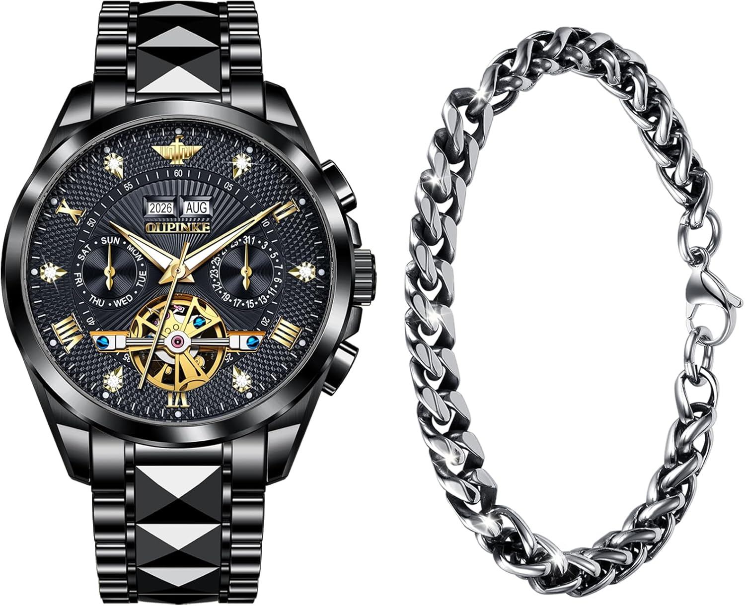 OLEVS Mens Watch Chronograph Luxury Diamond Dress Business