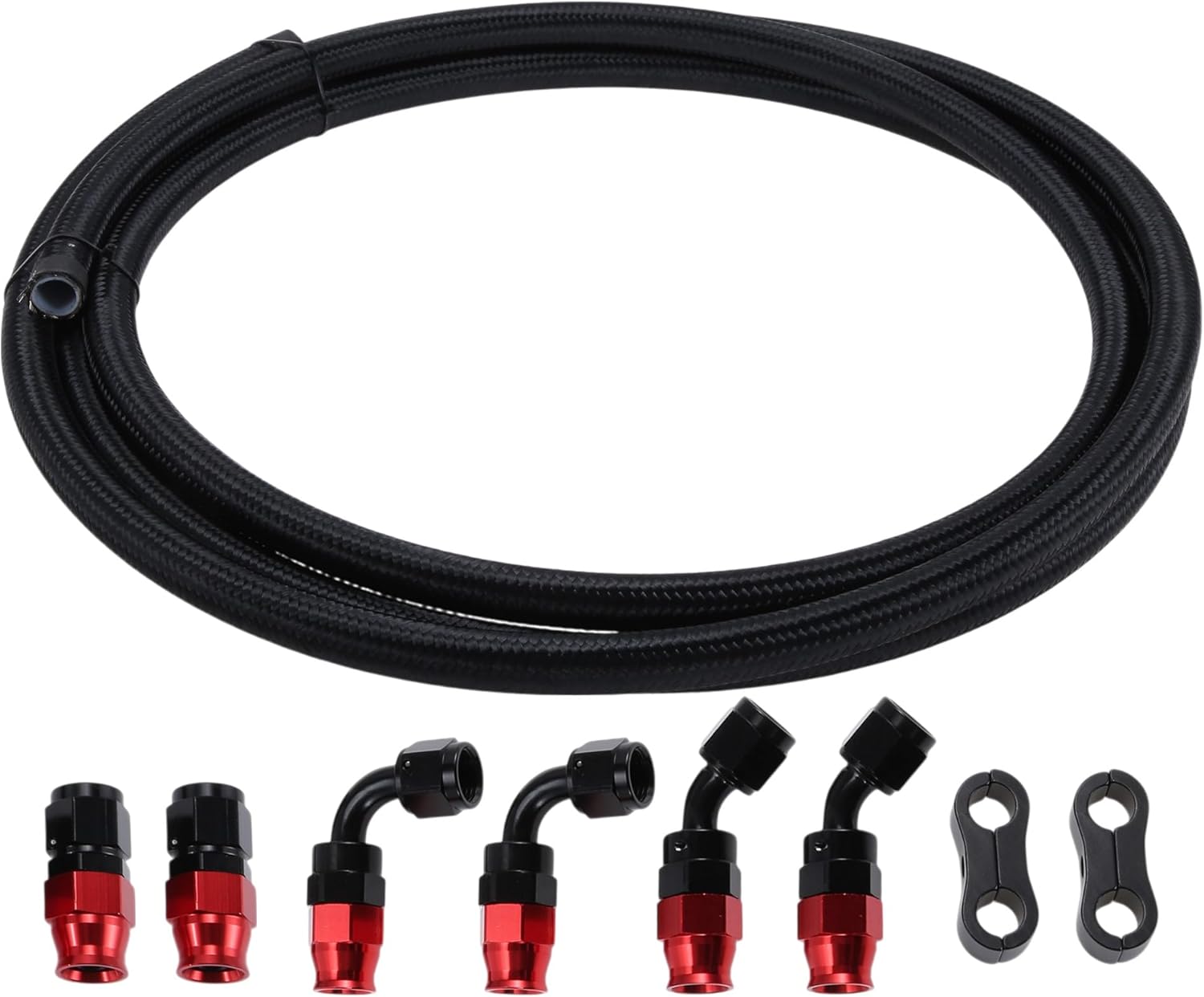 AN10 Fuel Line Kit 12ft Vacuum Hose Automotive Fuel Hose with Black Adapter Pipe Clamp 1 Set
