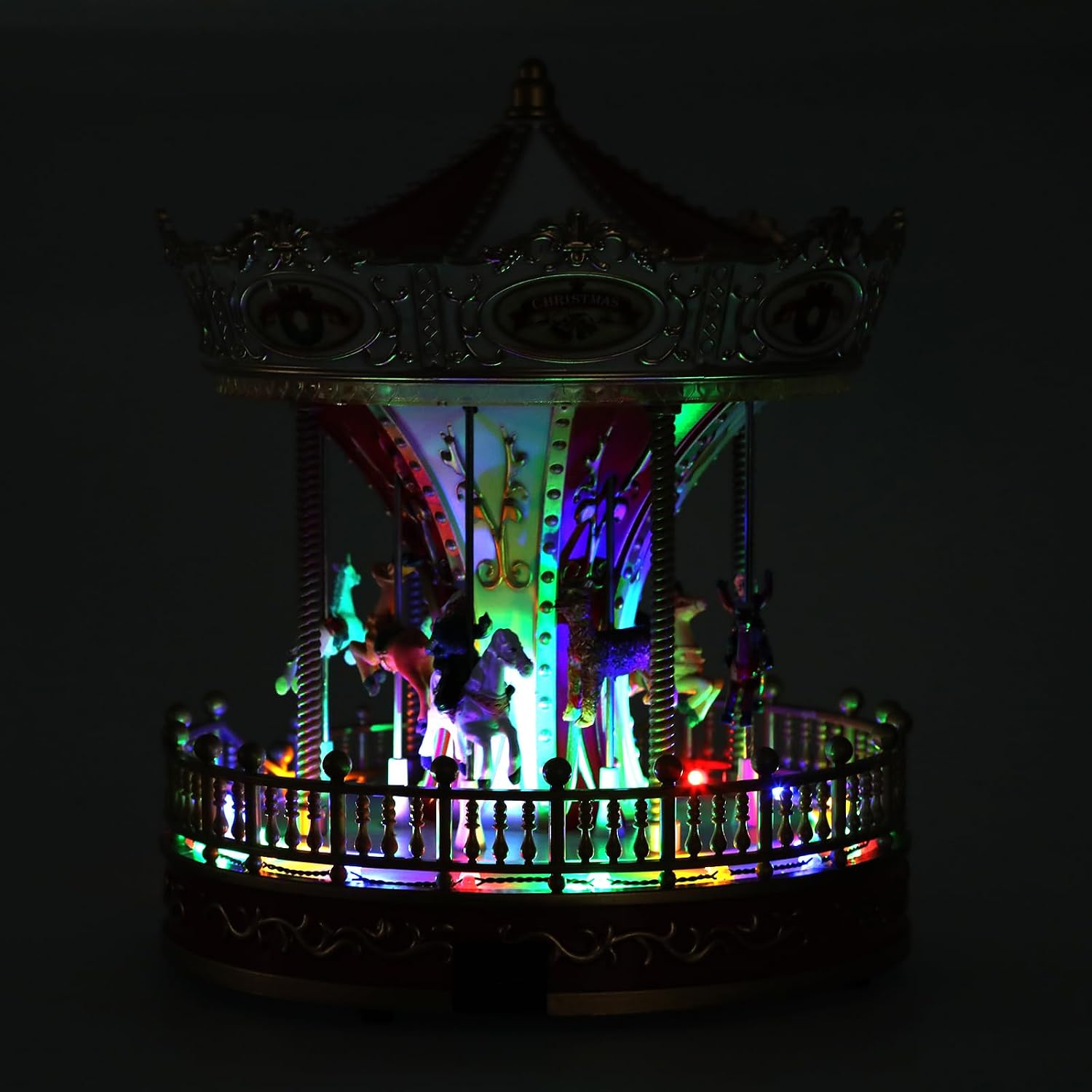 ミュージカル クリスマス 渦巻く馬 装飾 オーナメント LED ライトアップ 【自己】 回転フィギュア 季節のホリデーパーテ