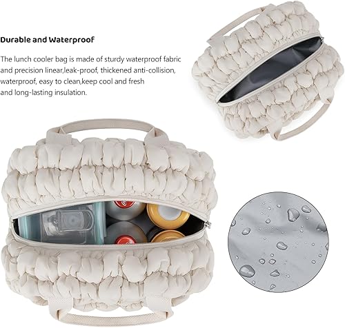 Miniatura 4 de MOV COMPRA Bolsa de almuerzo para mujer, bolsas de almuerzo aisladas, lonchera hielera (beige)