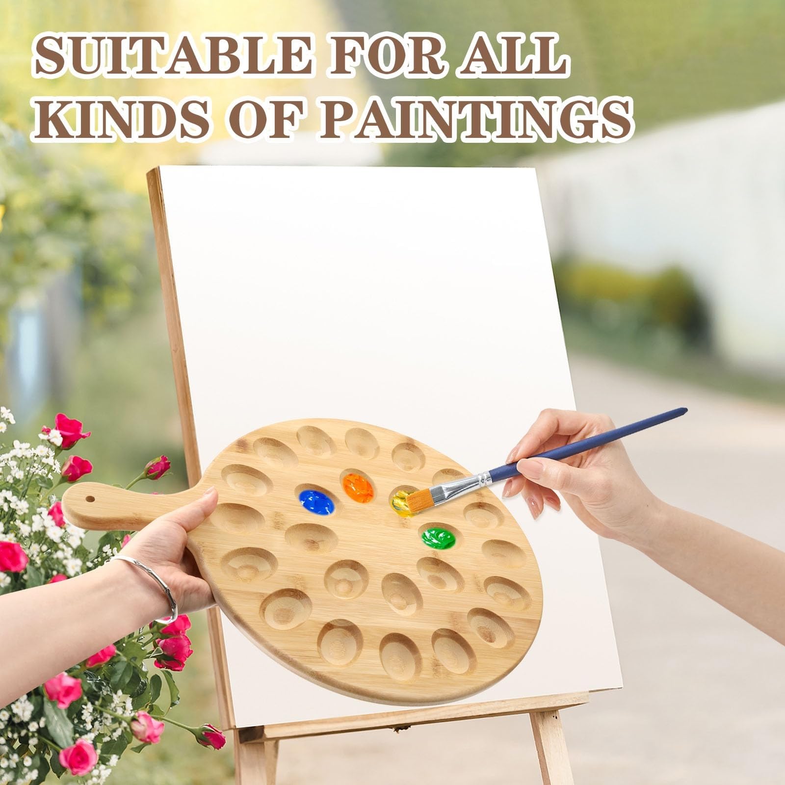 Paleta de pintura de madera con 24 cubos y superficie de mezcla plana, bandeja multiusos para pintura al óleo, acuarela y acrílico, herramienta de artista