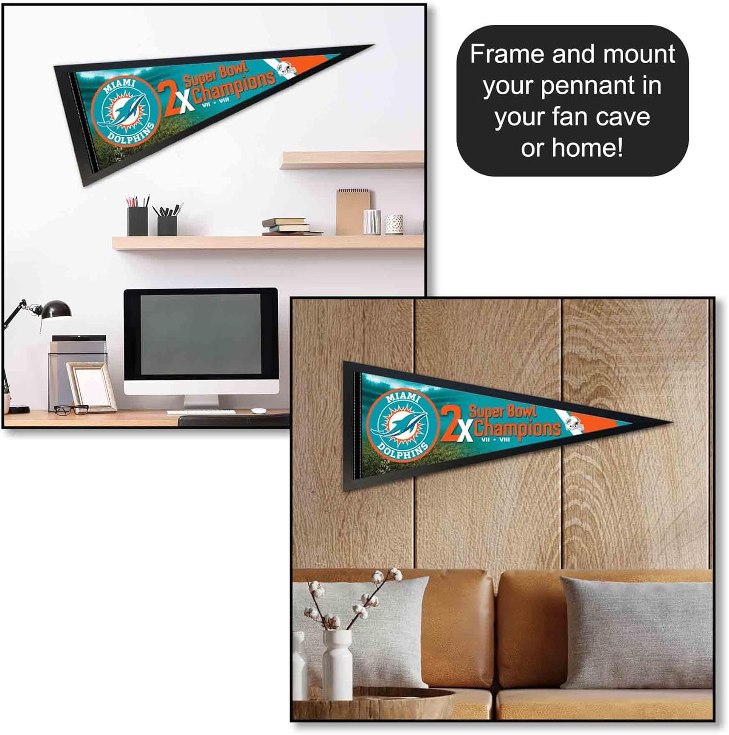 Miami Dolphins 2 Time Bowl Champions Pennant Banner Flag - Image 4