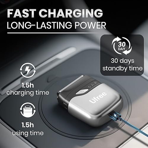Miniatura 5 de Ufree Afeitadora de aluminio para hombres, afeitadora eléctrica con 2 cabezales de aluminio, afeitadora eléctrica impermeable IPX7, maquinilla de
