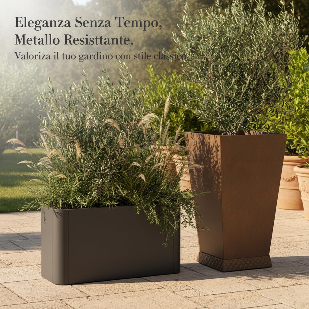 Fioriera da Esterno in Metallo Classica, 100x40x60 cm | metallo resistente, per uso esterno, design antico, combinabile, marrone, ferro, per Piante
