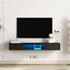 Floating TV Stand Shelf for TVs up to 80 Inch, Floating TV Cabinet with LED Light, Modern Wall Mounted Media Console Shelf with Power Outlets, Entertainment Center for Under TV Storage, Black