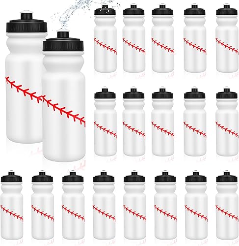 Paquete de 20 botellas de agua de béisbol a granel para niños, botellas deportivas de 20 onzas con tapa superior de tiro, regalos de béisbol de