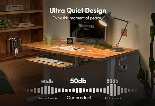 Miniatura 9 de BANTI Escritorio eléctrico de pie ajustable de 63 x 24 pulgadas de altura con bandeja para teclado, escritorio de pie con tablero de empalme, marco