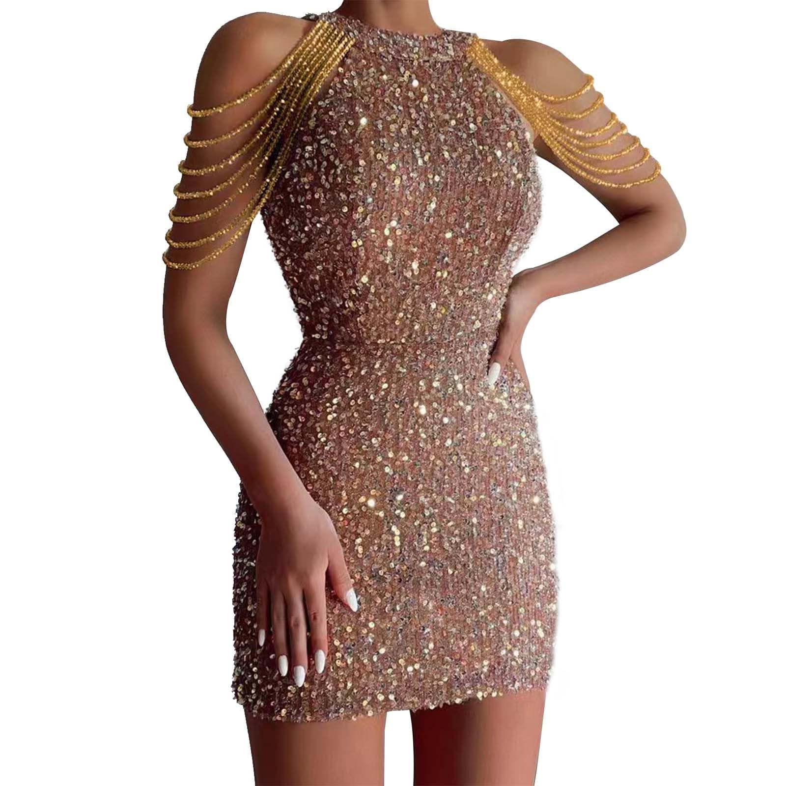Robe crayon à paillettes style chic sans manches pour cérémonie