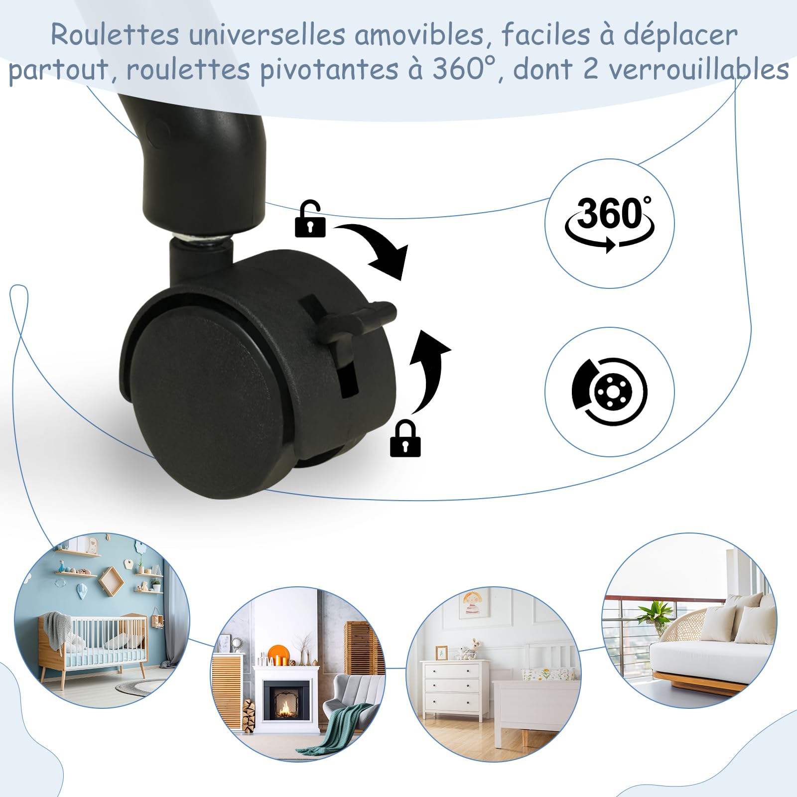 WOLTU Table à langer pliable et réglable en hauteur pour bébé, avec roulettes panier de rangement cadre métallique tissu Oxford, Gris