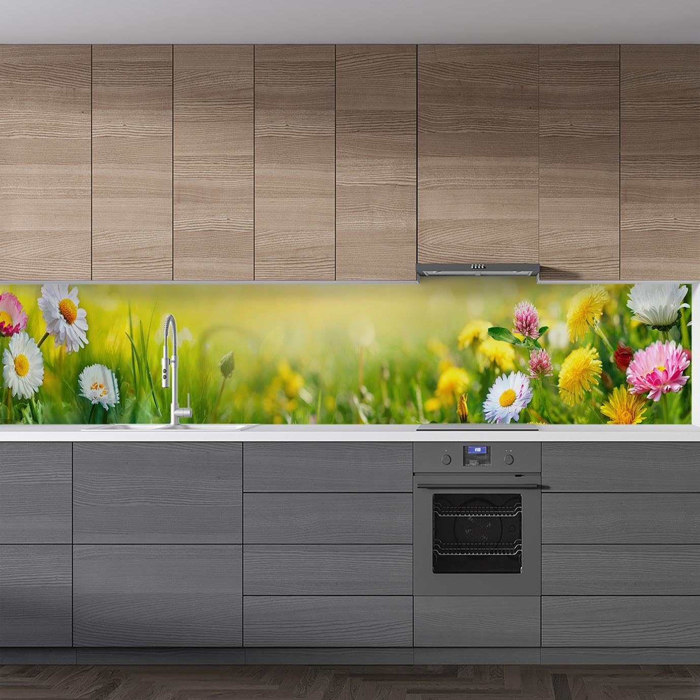 Mutfak Tezgah Arası Folyo Fayans Kaplama Folyosu Papatyalar 60x300 CM