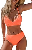 CUPSHE Women's High Waisted Bikini Set - V Neck Two Piece Swimsuit Textured Crisscross Back Ties