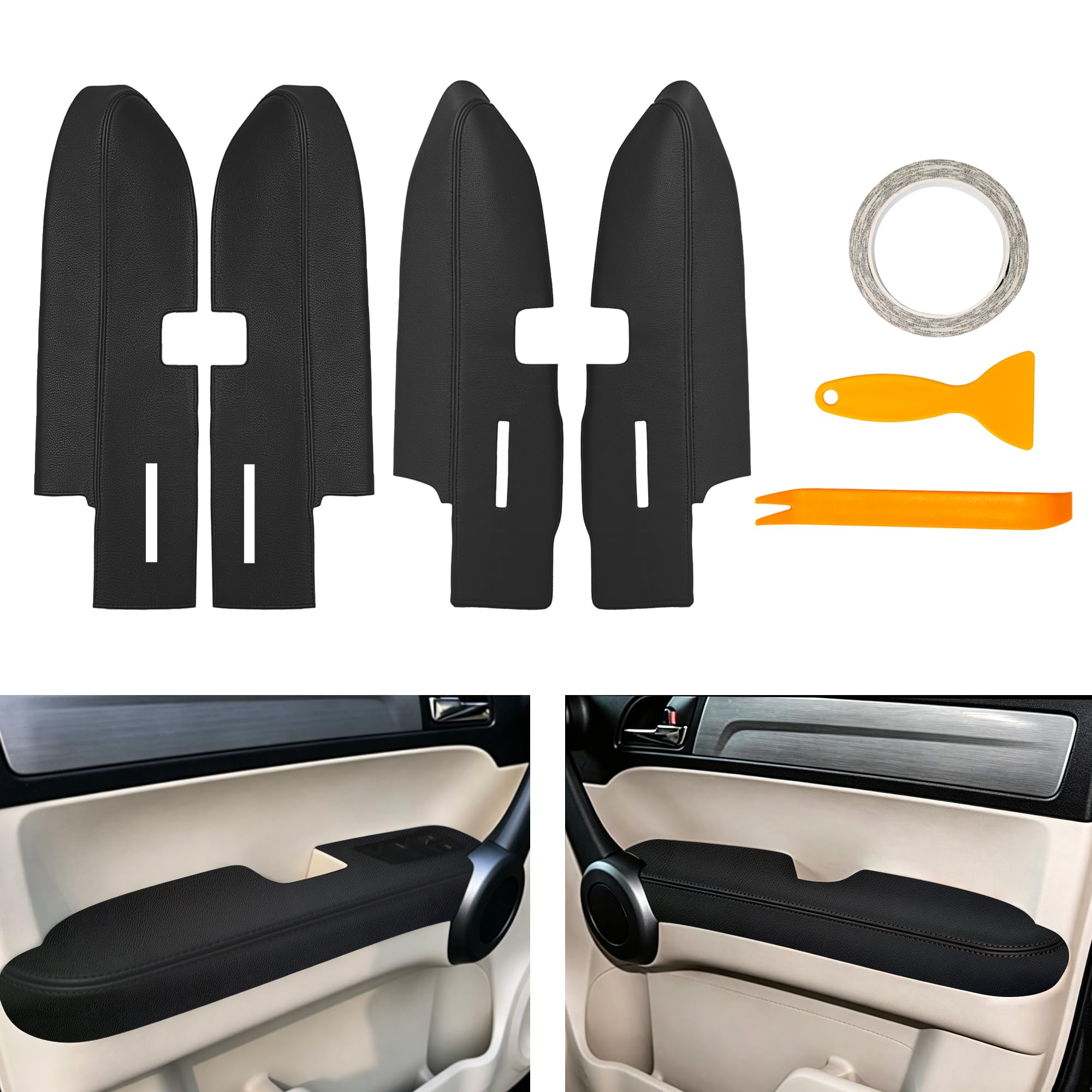 AOMSAZTO Paneles de puerta delantera, cubierta de reposabrazos de cuero izquierdo y derecho para Honda Cr-V CRV 2007-2012 (negro)