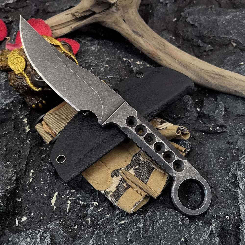 Festes Gegen Full Tang messer Edc Outdoor Jagdmesser Feststehende klinge tanto, gegen Einhandmesser, gerade scharfes stahl messer aus loch griffe, survival neck knife, Gürtelmesser mit Kydex scheide