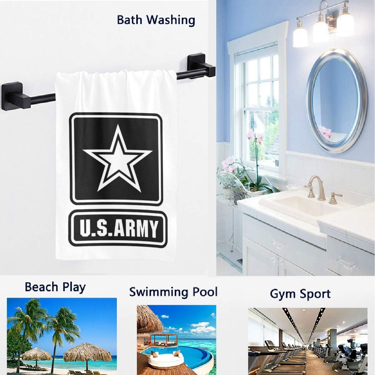 Naanle Stylish Home of US Army Decorative Pattern Soft Large Hand Towels Multipurpose for Bathroom, Hotel, Gym and Spa (16" x 30",White)