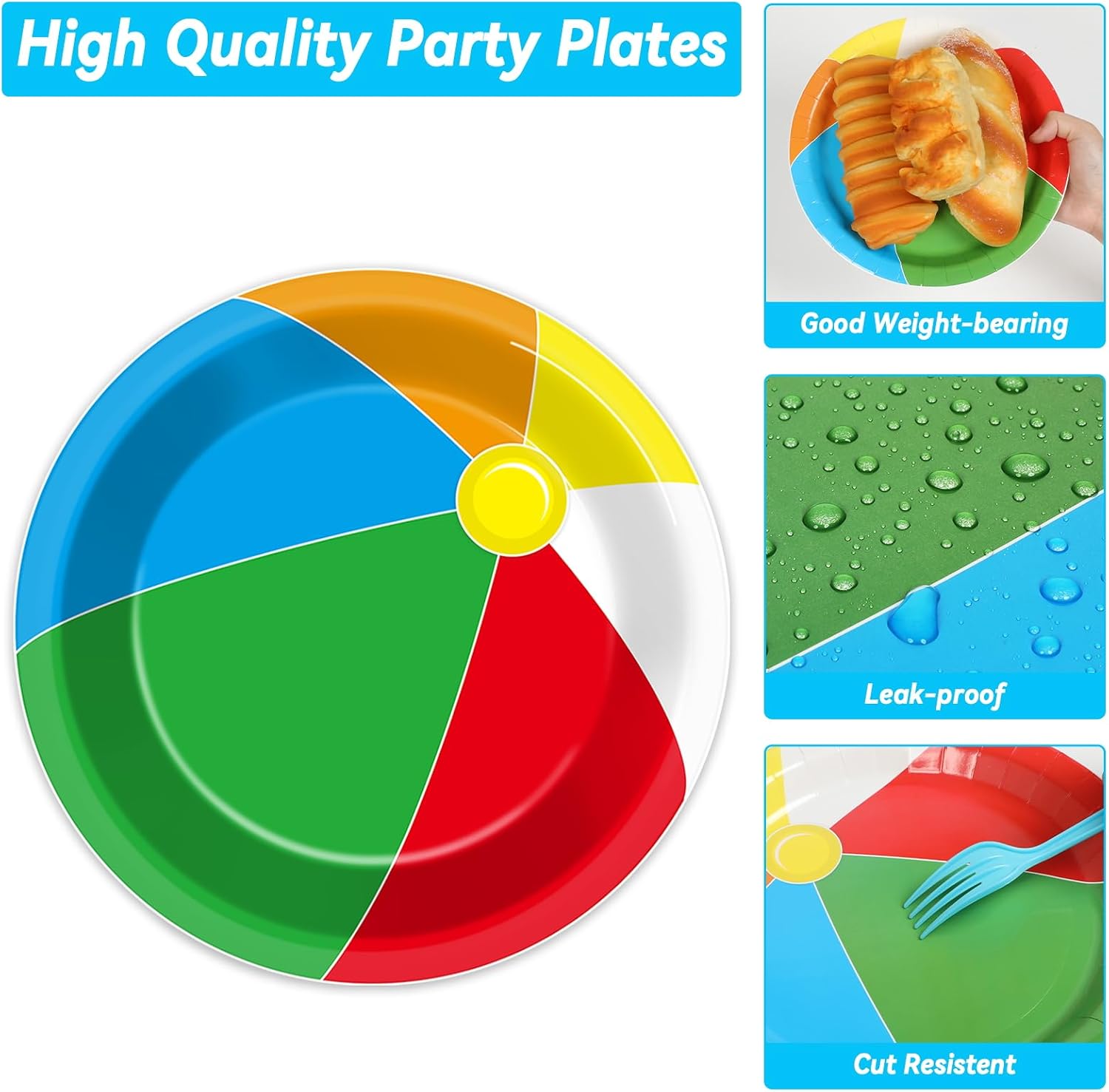 Qyeahkj 50 Guests Beach Pool Ball Party Plates and Napkins Tableware Set Summer Pool Beach Birthday Party Dinnerware Supplies Favors Decorations for Hawaiian Camp, 200PCS