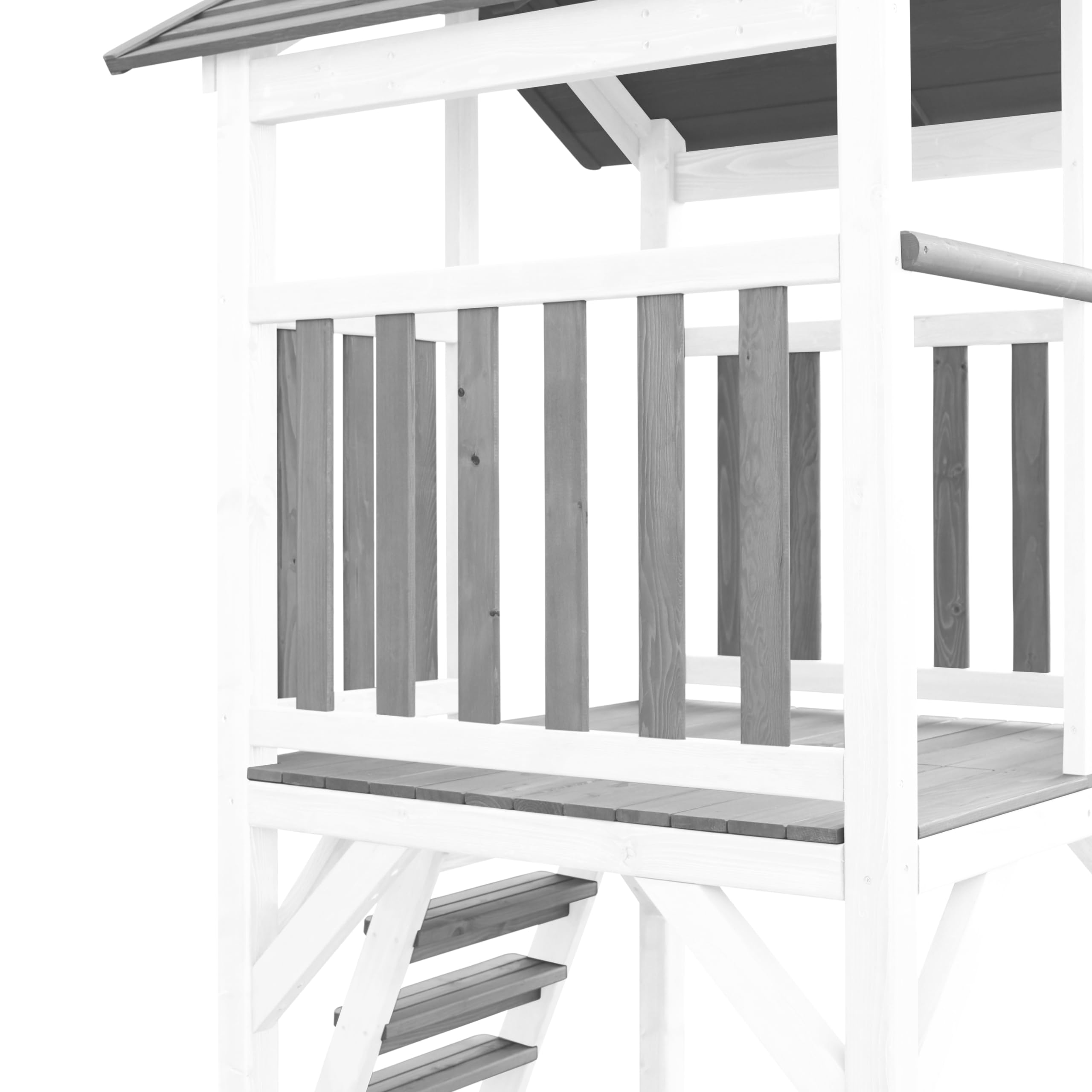 AXI Beach Tower Spielturm aus Holz in Weiß & Grau | Spielhaus für Kinder mit lila Rutsche, Klettergerüst, Doppelschaukel und Sandkasten | Stelzenhaus für den Garten
