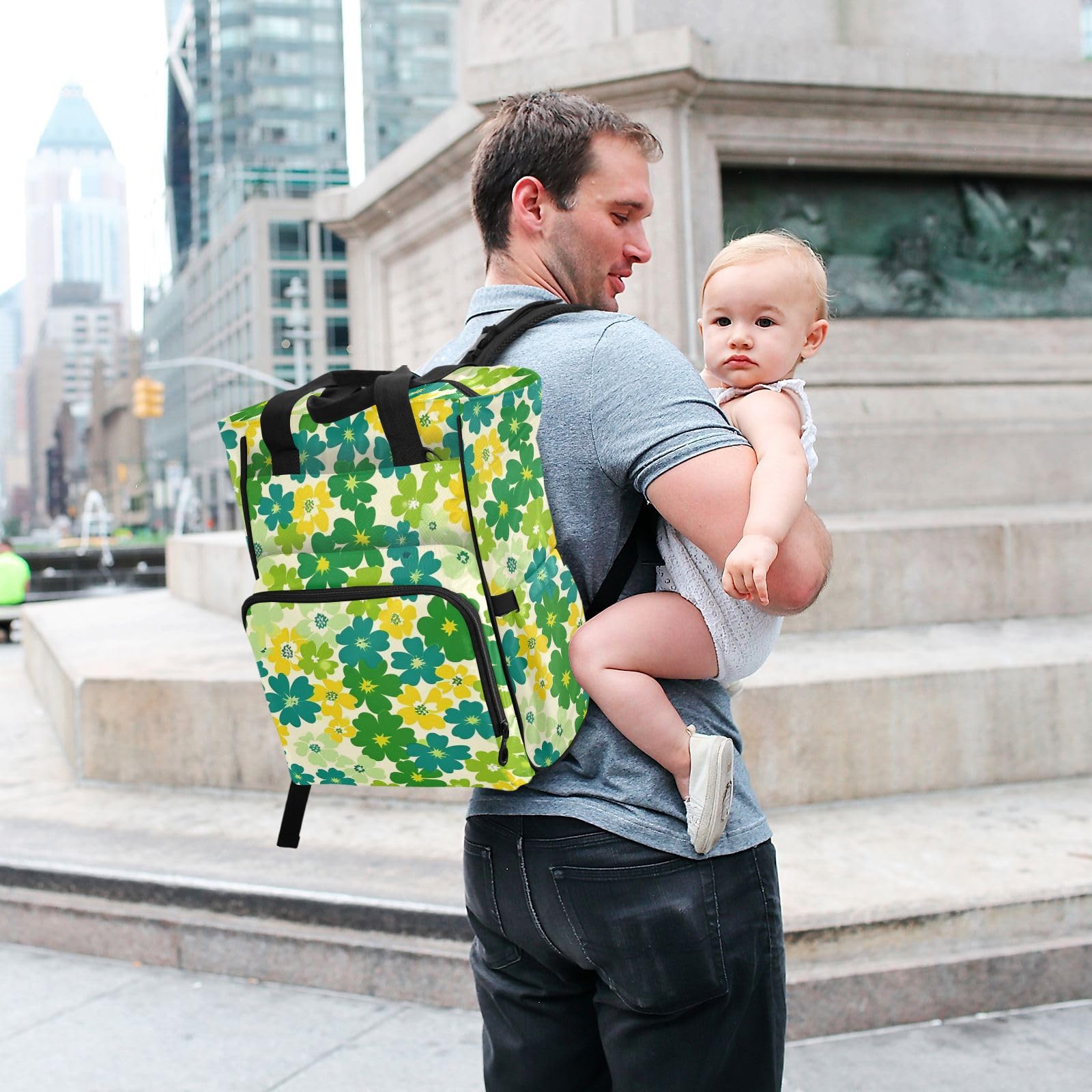 Zainetto da viaggio per neonata/ragazzo, con piccoli fiori, verde e