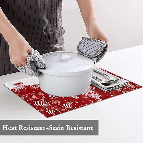 Vista 475 de Juego de 6 manteles individuales rojos para el día de San Valentín, diseño de corazón de San Valentín, resistentes al calor, lavables, manteles