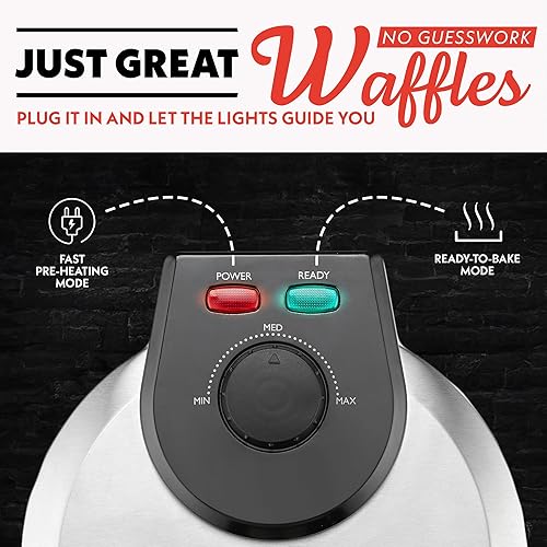 Miniatura 3 de Gourmia Waffle Maker belga - Diseño compacto con almacenamiento vertical, café ajustable y platos de cerámica antiadherentes fáciles de limpiar,