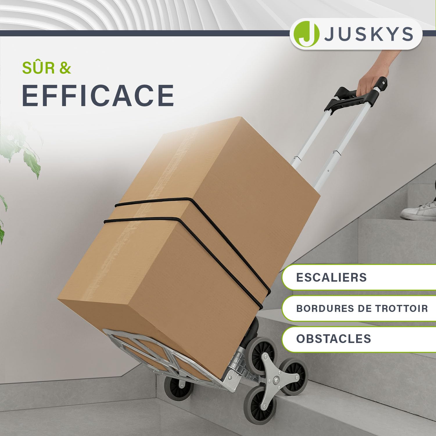 Juskys Diable Monte-escalier Pliable & supportant jusqu'à 80 kg - Mini-Diable en Aluminium pour escaliers - avec Gants & Cordes Extensibles - Petit Monte-escalier