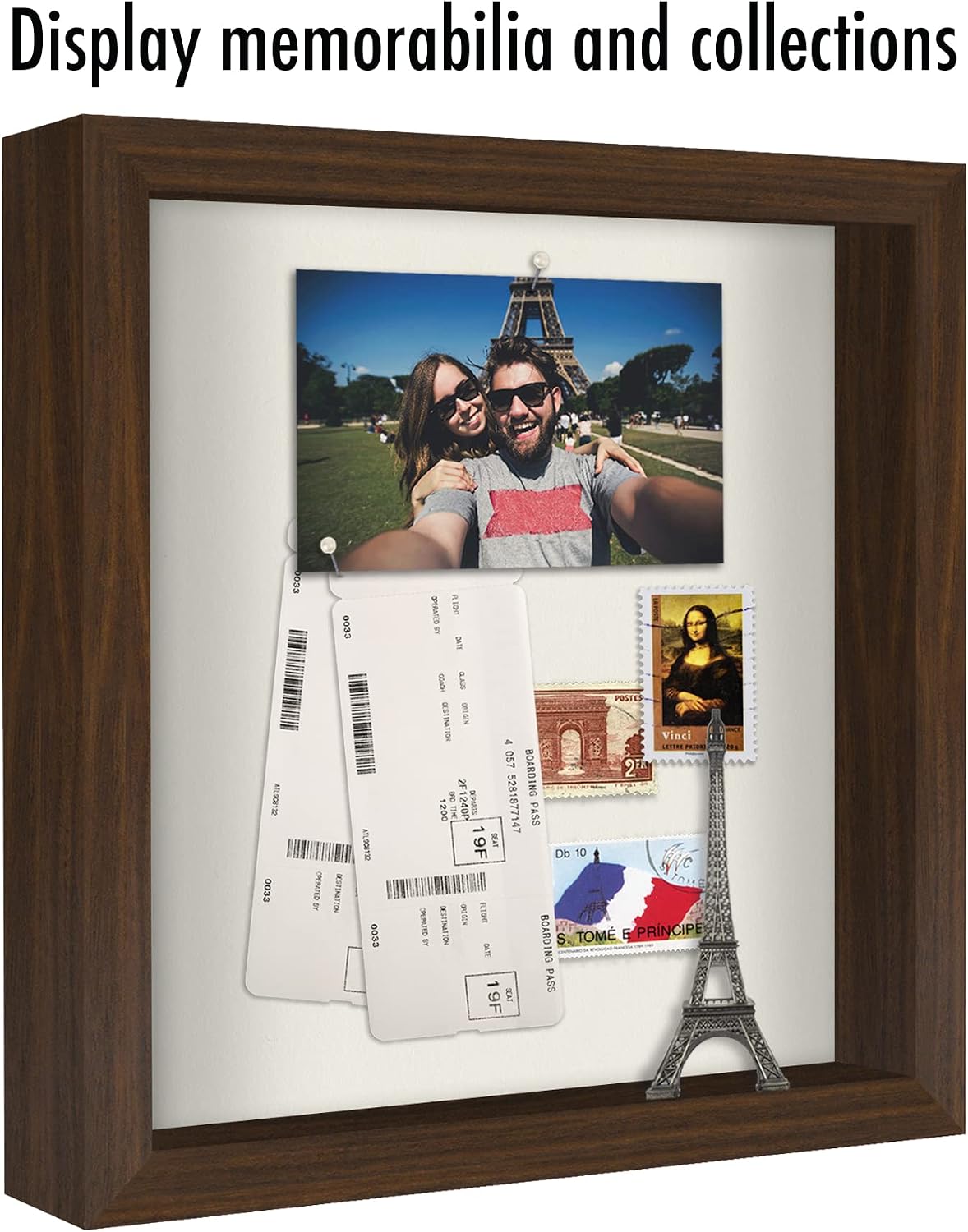 Americanflat 11x11 Shadow Box Frame with Shatter-Resistant Glass - Silhouette Collection - Large Shadow Box Display Case for Tabletop and Wall Display - Walnut with Soft Felt Back