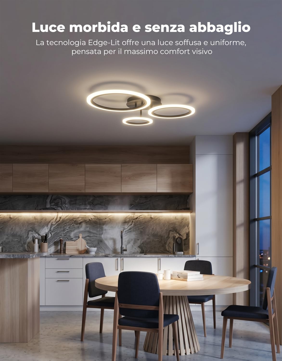 Plafoniera LED Smart a 3 Anelli, Lampadario Moderno Dimmerabile con App/Alexa/Telecomando, Luce da Soffitto 19W 1900LM (3000K-6500K) – Installazione Facile per Camera e Soggiorno, Nero