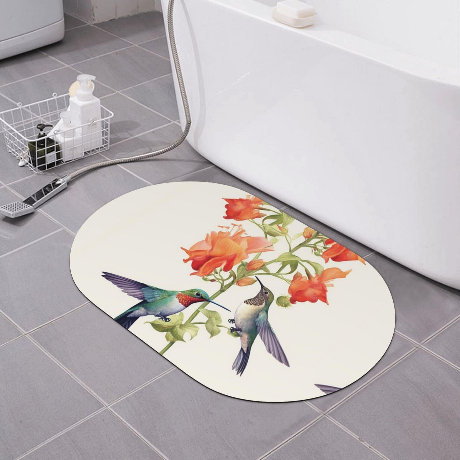 Paillasson imprimé oiseaux fleurs tapis de bain antidérapant et super absorbant