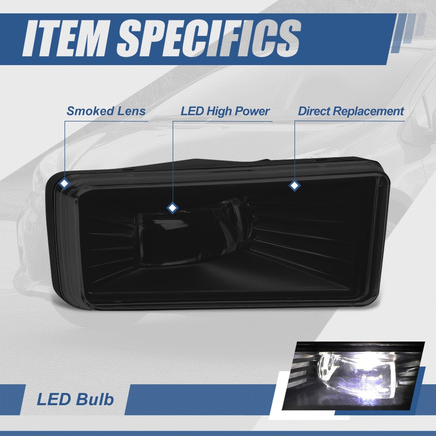 Auto Dynasty LED Fog Lights Assembly Compatible with 2007-2018 Suburban Tahoe Escalade Avalanche Yukon Silverado, Pick Up Truck Bumper Driving Fog Lamp, Driver Passenger Side, Smoke Lens