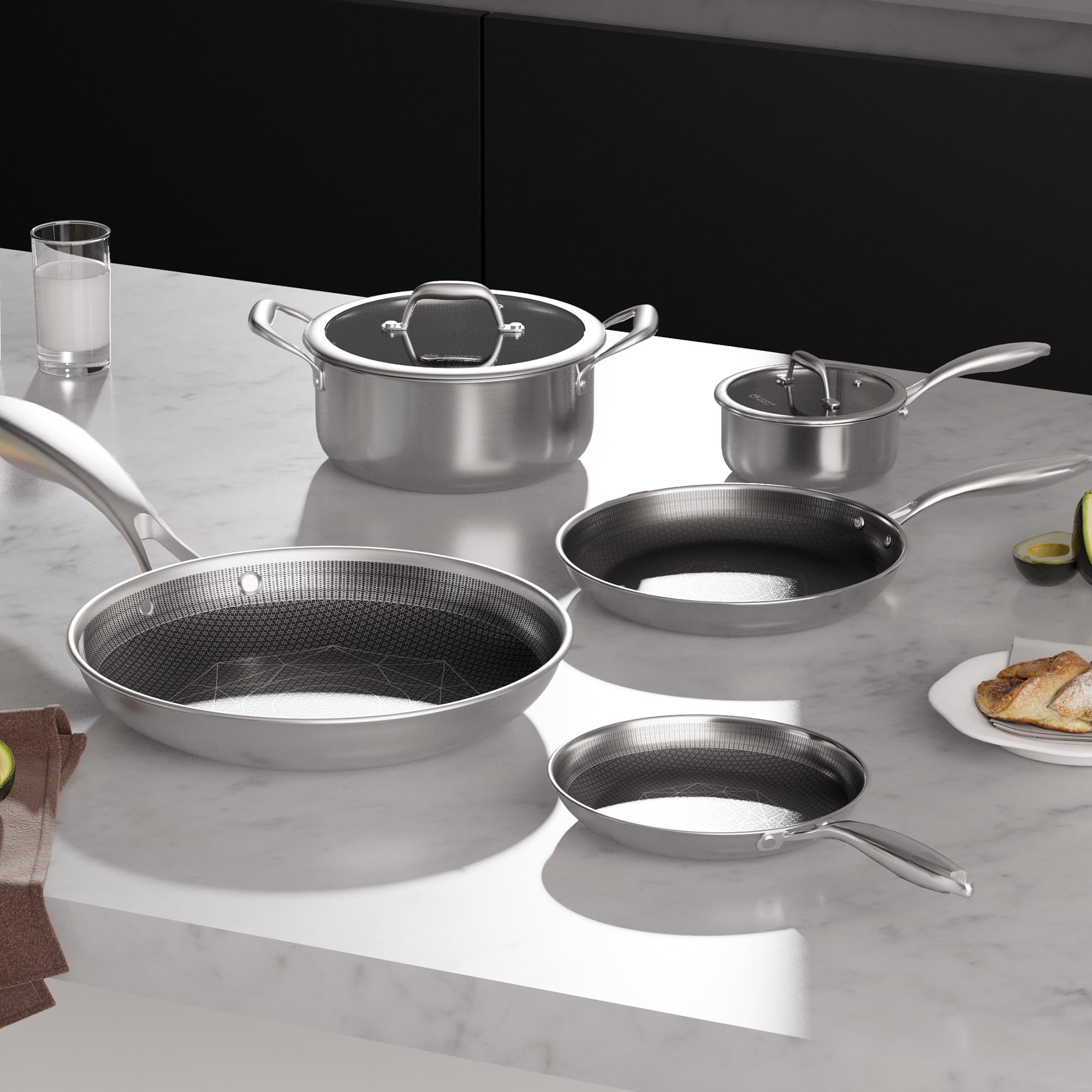 Cooker King Pots And Pans Set Non Stick, Ceramic Cookware Set, Induction Kitchen Set With Removable Handle, RV Cookware Set With Detachable Handle,Stackable Space Saving Pots Set, Oven/Fridge Safe