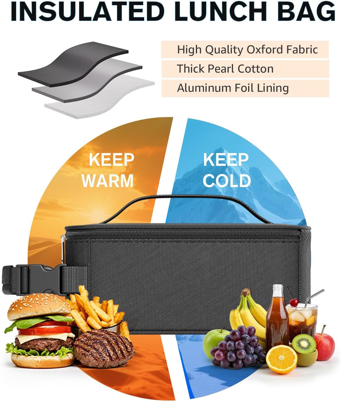 HowFly Small Lunch Box for Men- Small Insulated Snack Bag for Kid - Mini Cooler Bag Resuable Freezable Lunch Bags Thermal Lunchbox for Women Kids Work - Black