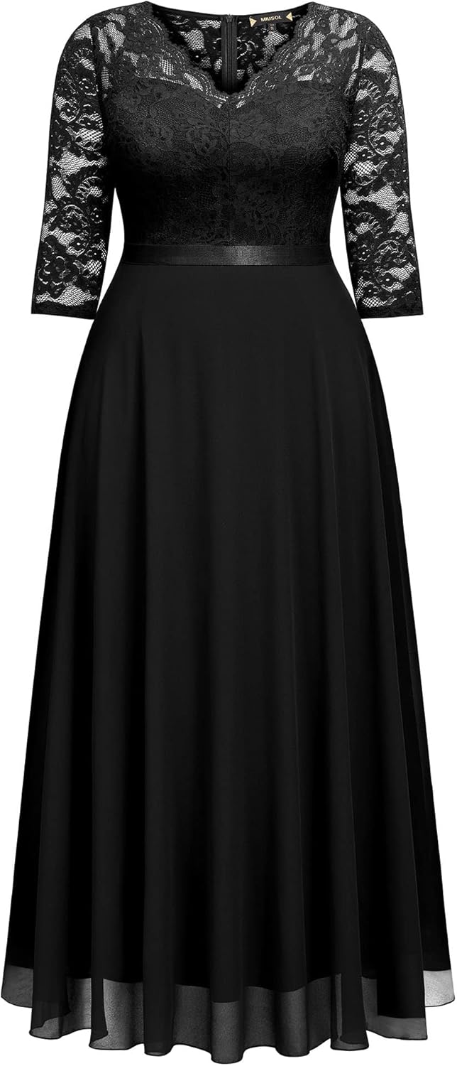 Miusol Women's Formal Floral Lace V Neck Plus Size Bridesmaid Party Maxi Dress - Image 5