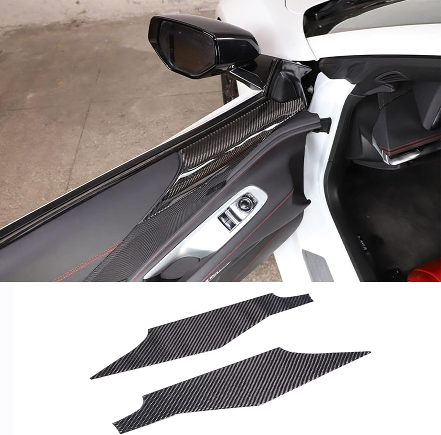 CHEAYAR Soft 3D Real Carbon Fiber Car Inner Door Top Panel Sticker Trim Decor Trim Kit Compatible with Corvette C8 Stingray Z06 Z51 2020 2021 2022 2023 Interior Decoration Accessories (Black)