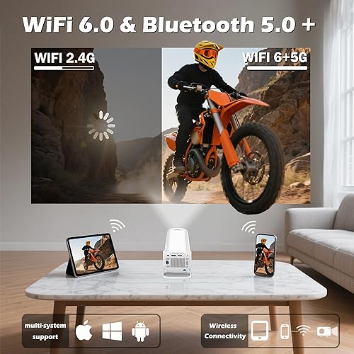 Miniatura 6 de Mini proyector con WiFi y Bluetooth, proyector inteligente portátil 4K integrado Android 14, pantalla de 130 pulgadas, proyector de película