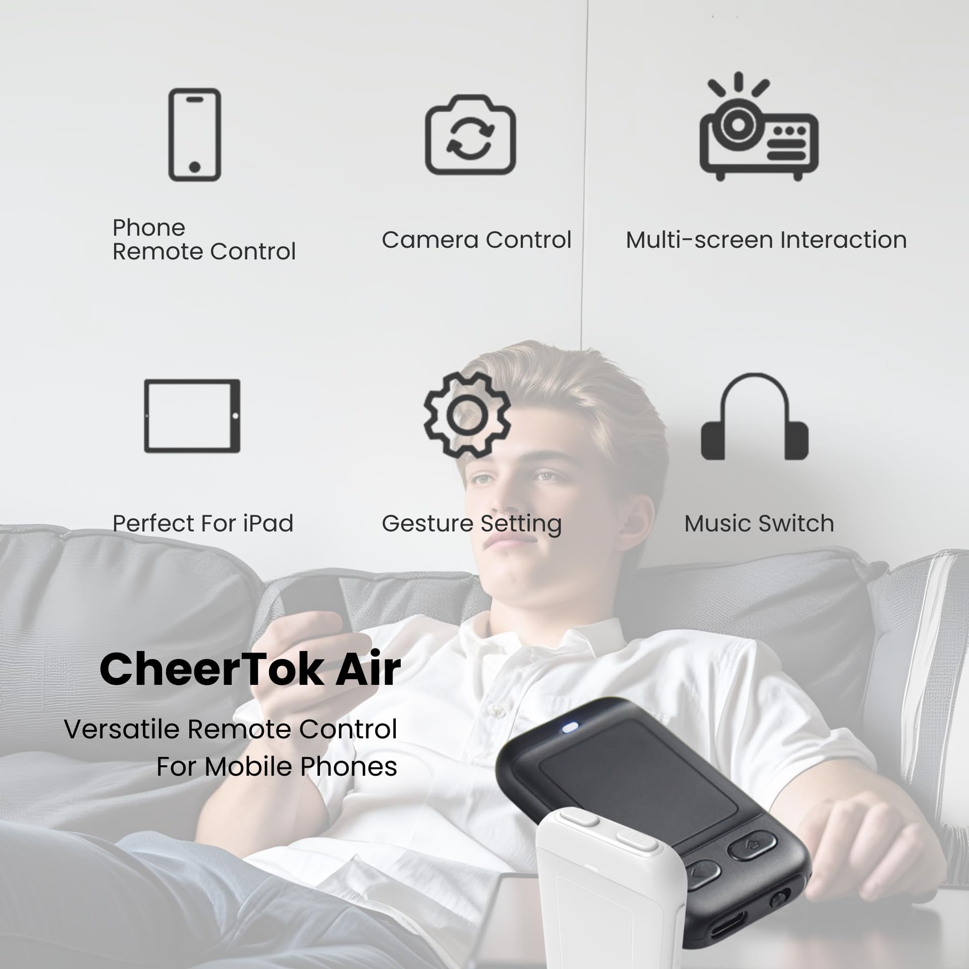 Cheerdots CheerTok Air TikTok - Mando a distancia con desplazamiento, control remoto Bluetooth para control de cámara, presentación Bluetooth, girador de páginas, disparador remoto inalámbrico para
