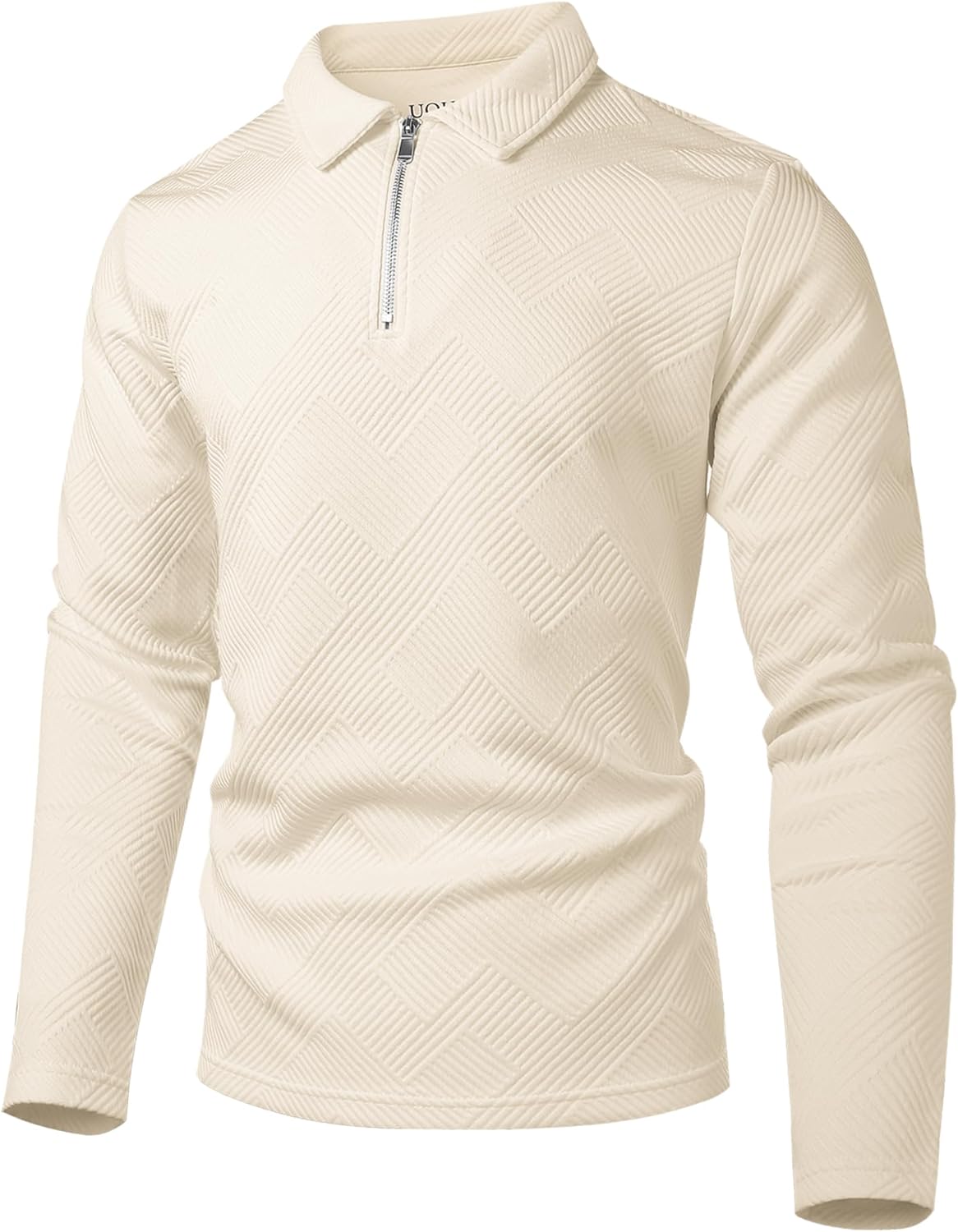 UOUA Men's Polo Shirt Quarter Zip Tops Soild Casual Geometric Texture Long Sleeve Sweaters Pullover Golf Sweatshirts - Image 6