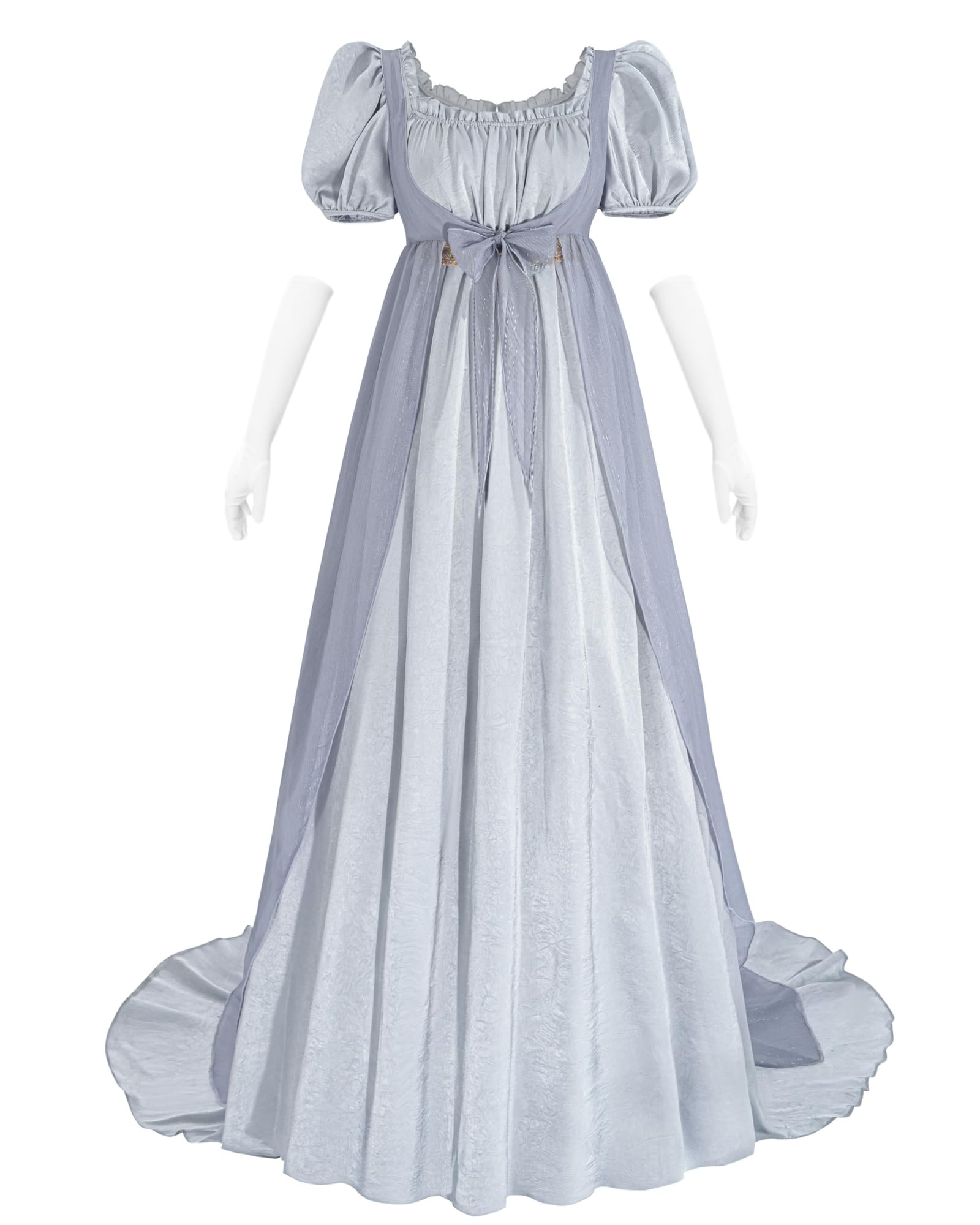 Regency Robe de soirée victorienne pour femme - Robe de soirée longue avec couvre-lit, ceinture et gants - Costume pour bal, carnaval, Halloween