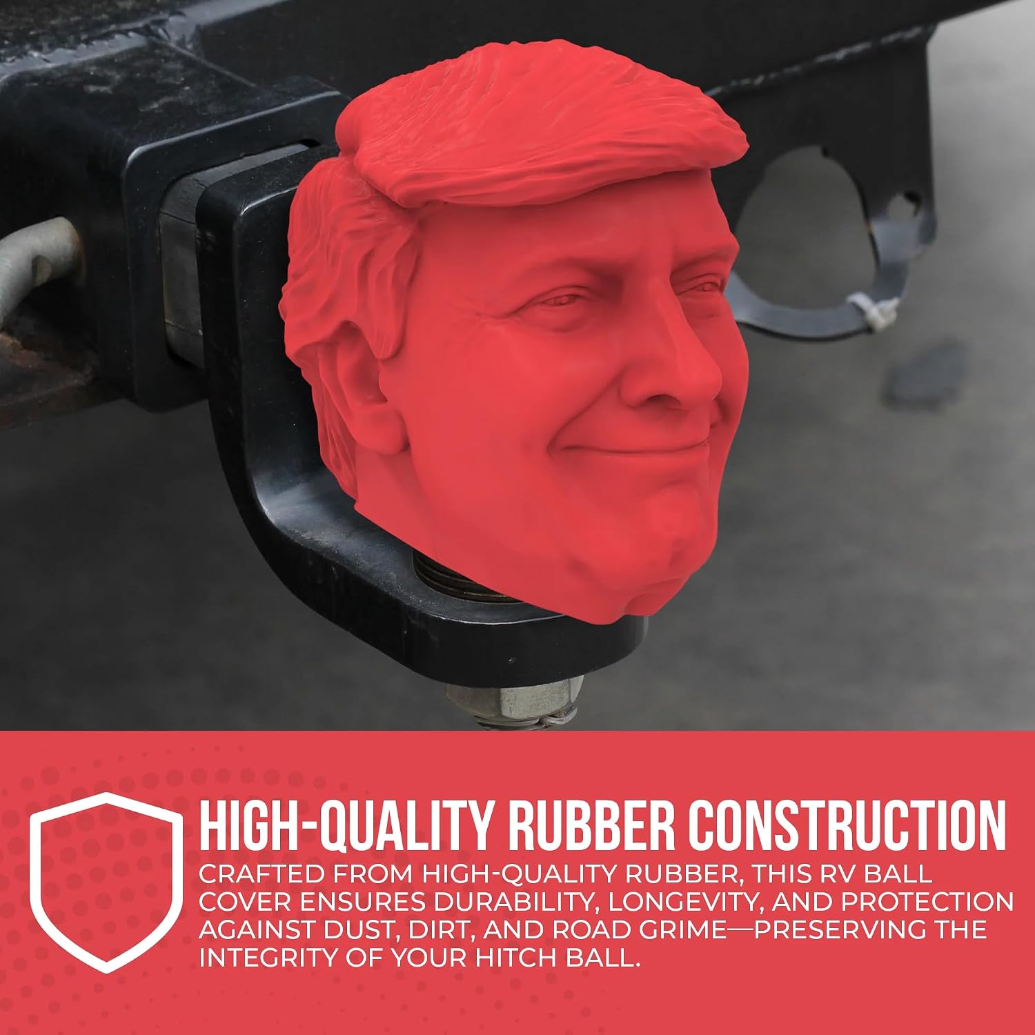 TEC Products Hitch Cover – Presidential Head Trailer Hitch Cover for 2-Inch Receiver – Make Towing Great Again – Rubber Tow Cap – Secure, Weather-Resistant Plug – Red Design for Trucks and RVs