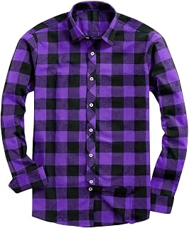Mens Plaid Long Sleeve Button Down Shirts Lapel Casual Tops
