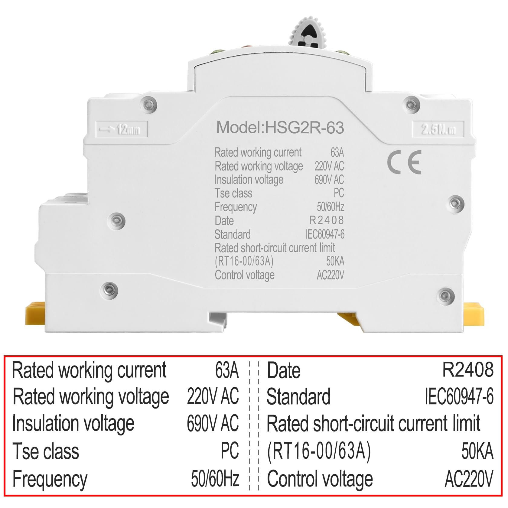 Heschen ATS Dual Power Automatisch überweisen Schalter, HSG2R-63, 2P, 63A 220VAC, PC Klasse, Stromversorgungssteuerung Unterbrechungsfreier Transferschalter, 35mm DIN-Schienenmontage