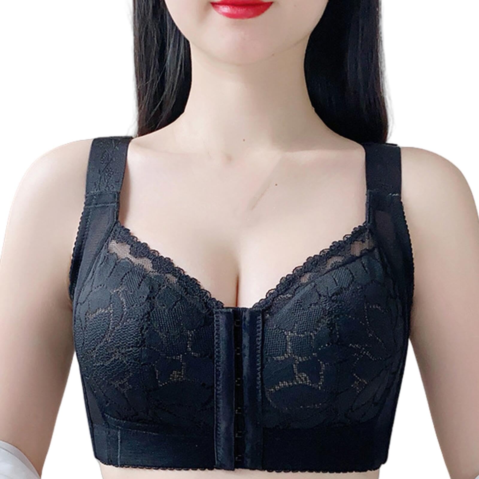 RFAGDS Women's Full Coverage Front Closure Push Up Bra Wireless Unpadded Support Minimizer Plunge Everyday Bras (Skin,46F)