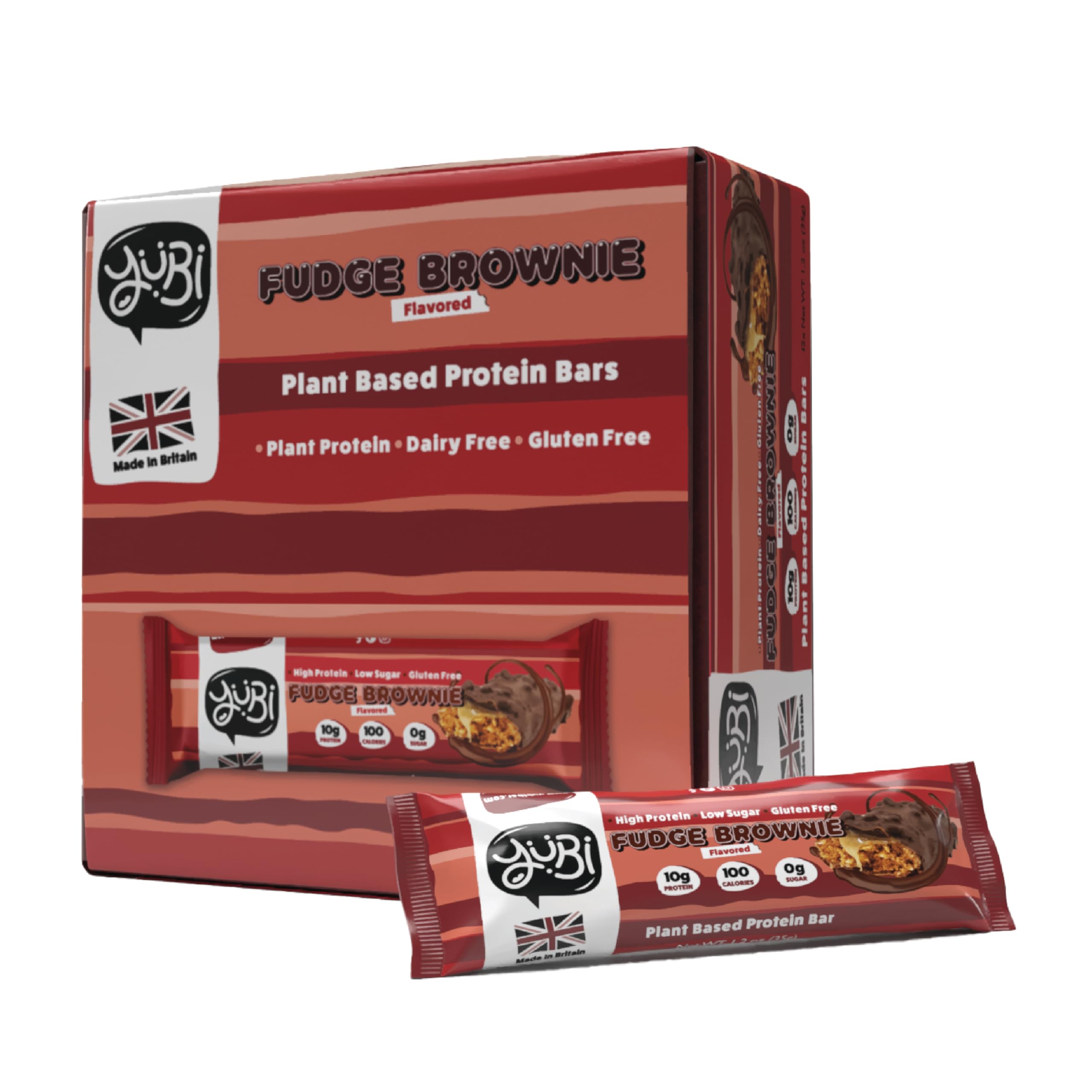 Yubi Bars - Protein Bars - 100 Calories, High Protein, High Fibre, Low Sugar, Gluten Free and Dairy Free - Healthy Snacks/Nutrition Bar - Chocolate Bars - 14.8oz (12 Pack, Fudge Brownie)