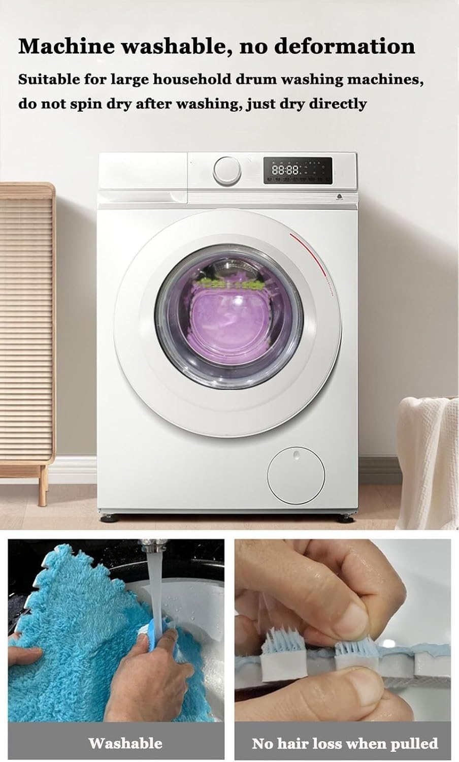 36 Pcs Plush Puzzle Foam Floor Mat Carpet, Velvet Patchwork Rugs Shaggy Interlocking Foam Carpet Tiles, Thick 0.4" Fluffy Eva Floor Protectors Mat(Pink+White)